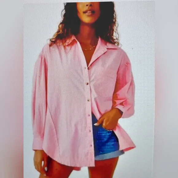 NWT - Free People - We The Free Happy Hour Poplin Top - Size M Oversize - Picture 2 of 5
